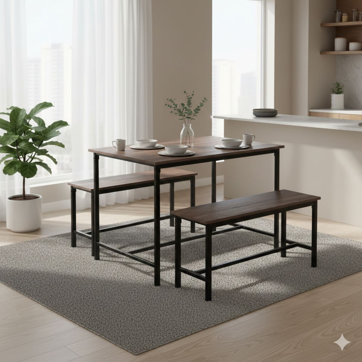 AKIVOY - Juego de Comedor Retro rectangular de 6 Puestos