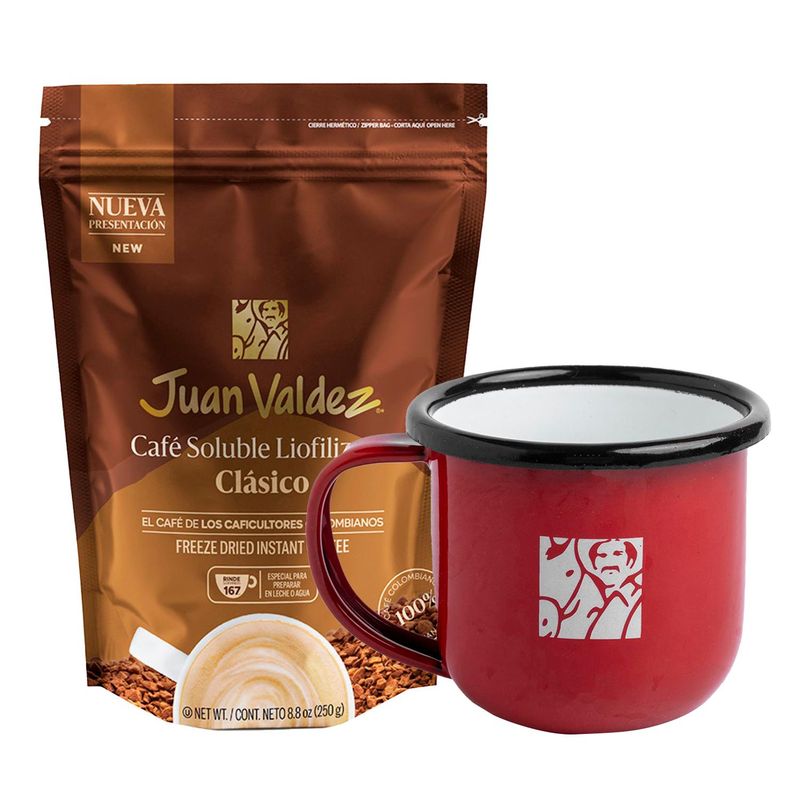 JUAN VALDEZ - Combo Mug peltre + café Liofilizado clásico 250gr