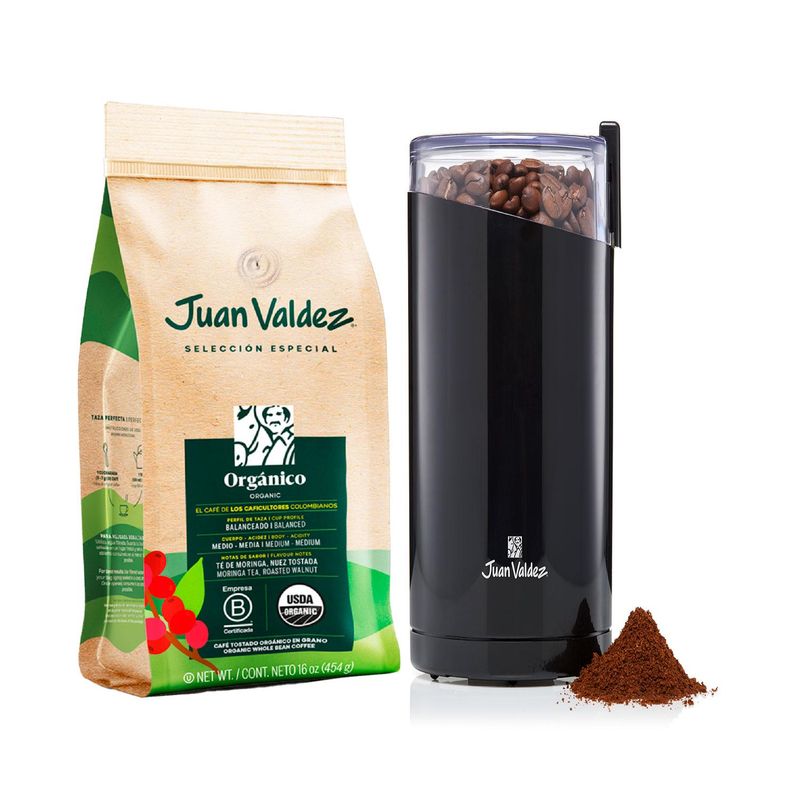 JUAN VALDEZ - Molino eléctrico + Café Orgánico grano 454gr
