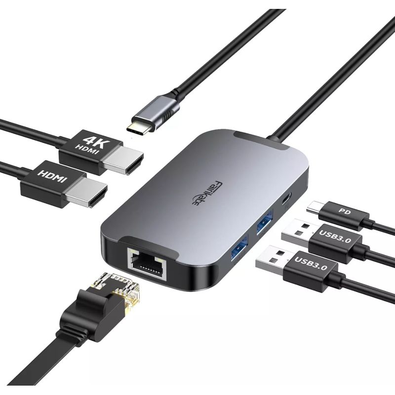 GENERICO - Adaptador Usb Tipo C / A A Doble Hdmi 4k Fairikabe 6 En 1