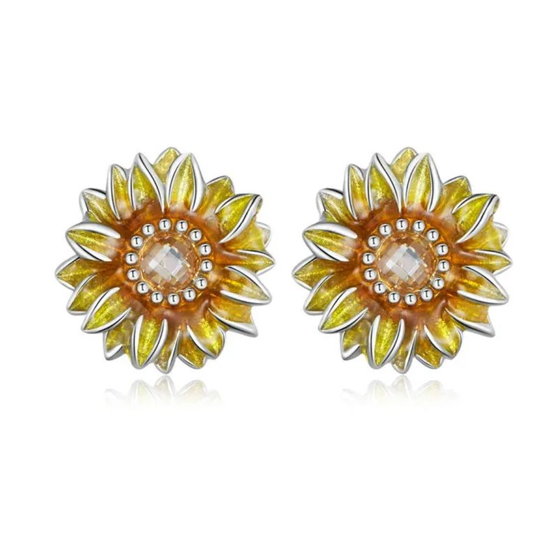 ALHAJAS - Aretes Topitos Para Mujer Flor Girasol Fabricados En Plata 925