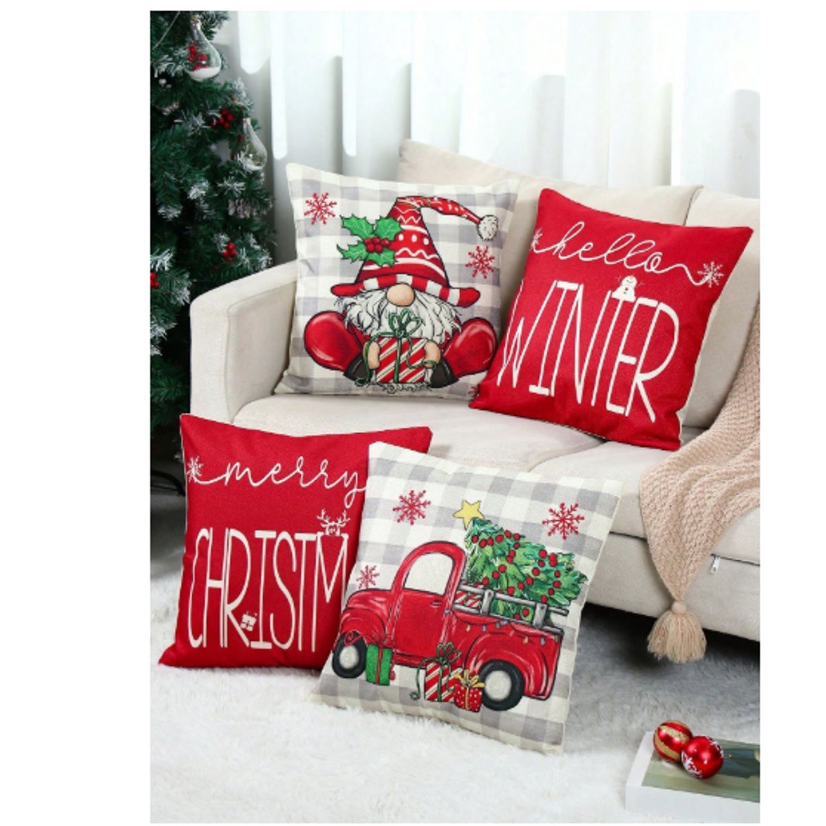 GENERICO - Set x 4 Fundas Cojin Navideño Decoración Navidad 45x45 cm