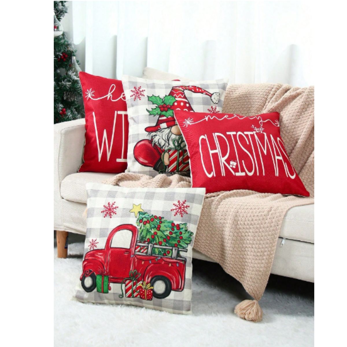 GENERICO - Set x 4 Fundas Cojin Navideño Decoración Navidad 45x45 cm