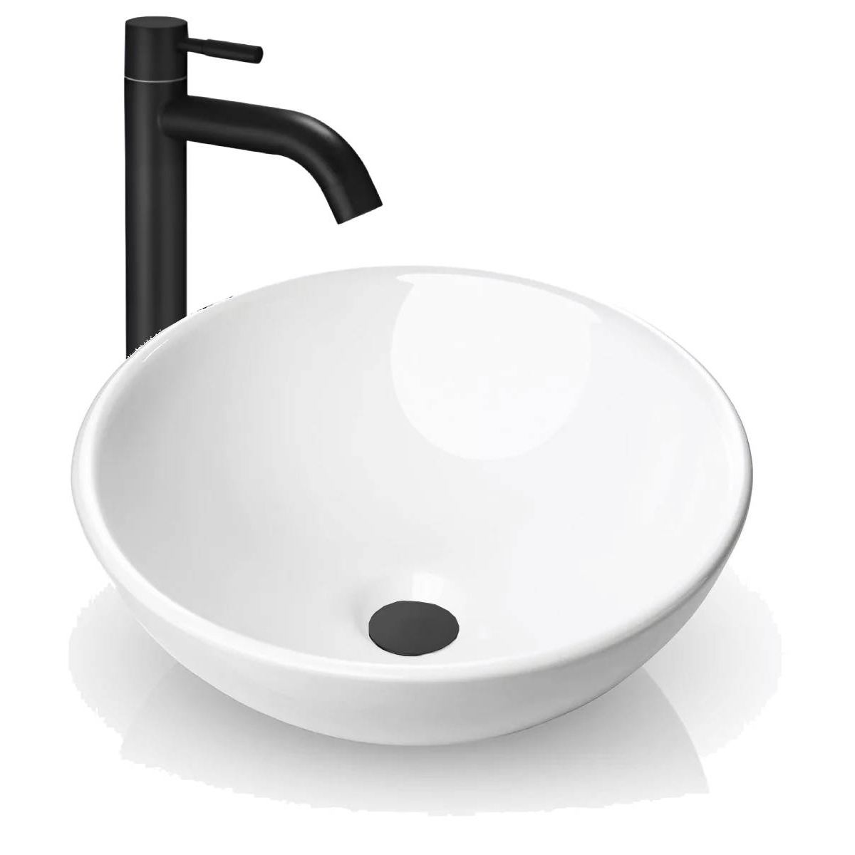 GENERICO - Kit Griferia Negra Agua Fría Alta-lavamanos Tazón-desagüe