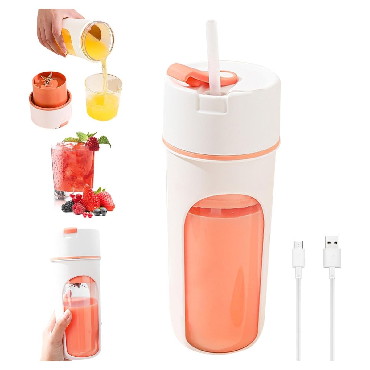 GENERICO - Licuadora Portátil Exprimidora Portátil de 16.2 fl USB.