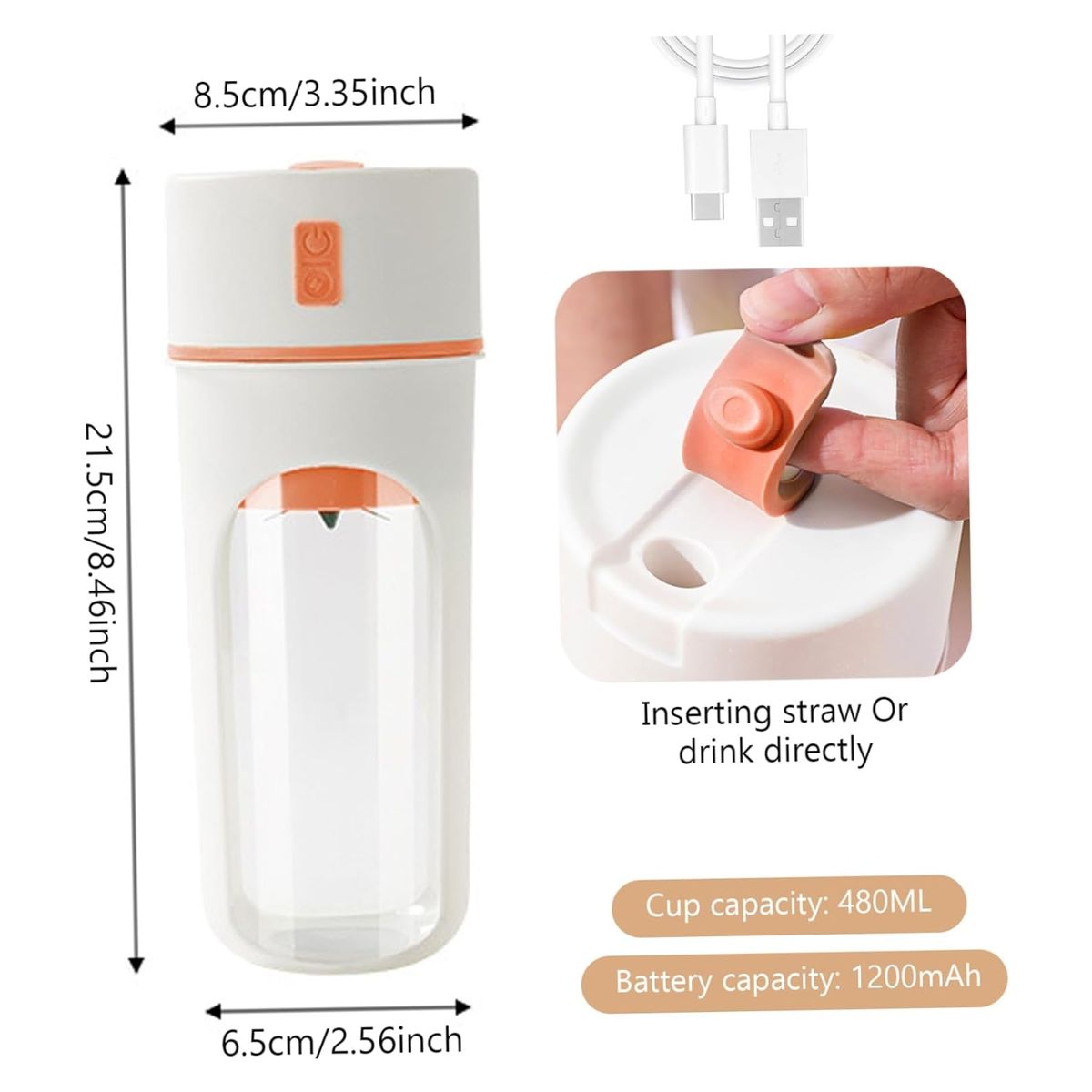GENERICO - Licuadora Portátil Exprimidora Portátil de 16.2 fl USB.