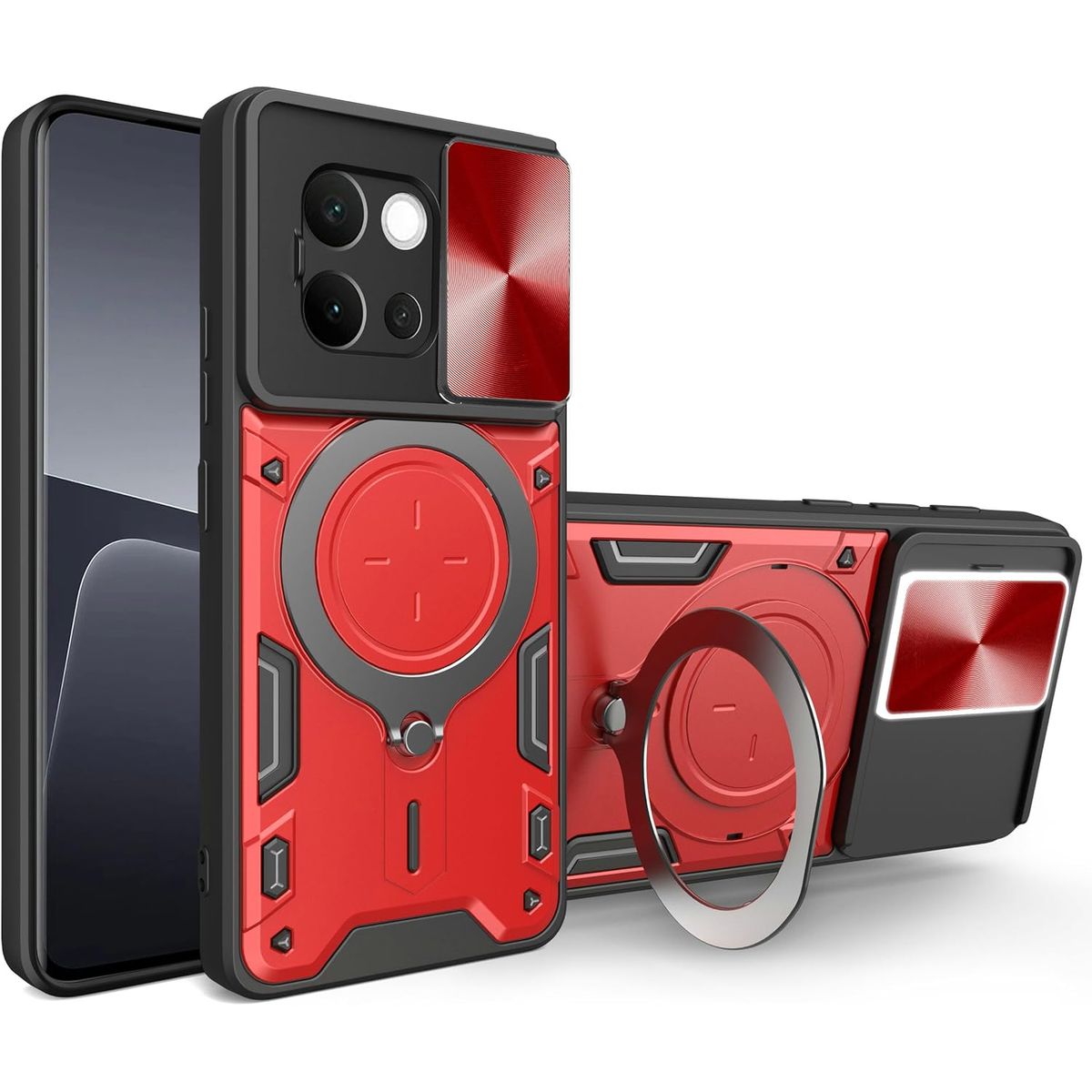 GENERICO - Estuche Armo Antigolpe Con Soporte Compatible con Vivo V40 Lite Rojo