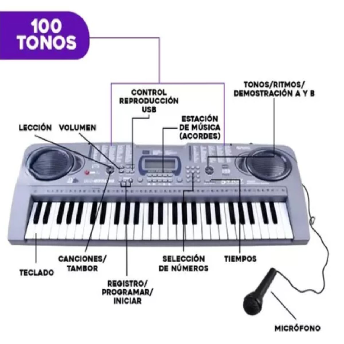 GENERICO - ORGANETA ELECTRONICA 54 TECLAS USB 8 DEMOS
