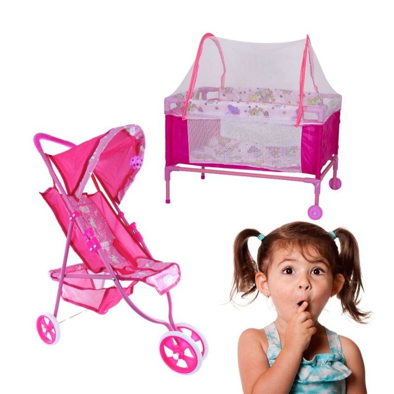 GENERICO - Corral Cuna y Coche  Juguete Para Niñas.