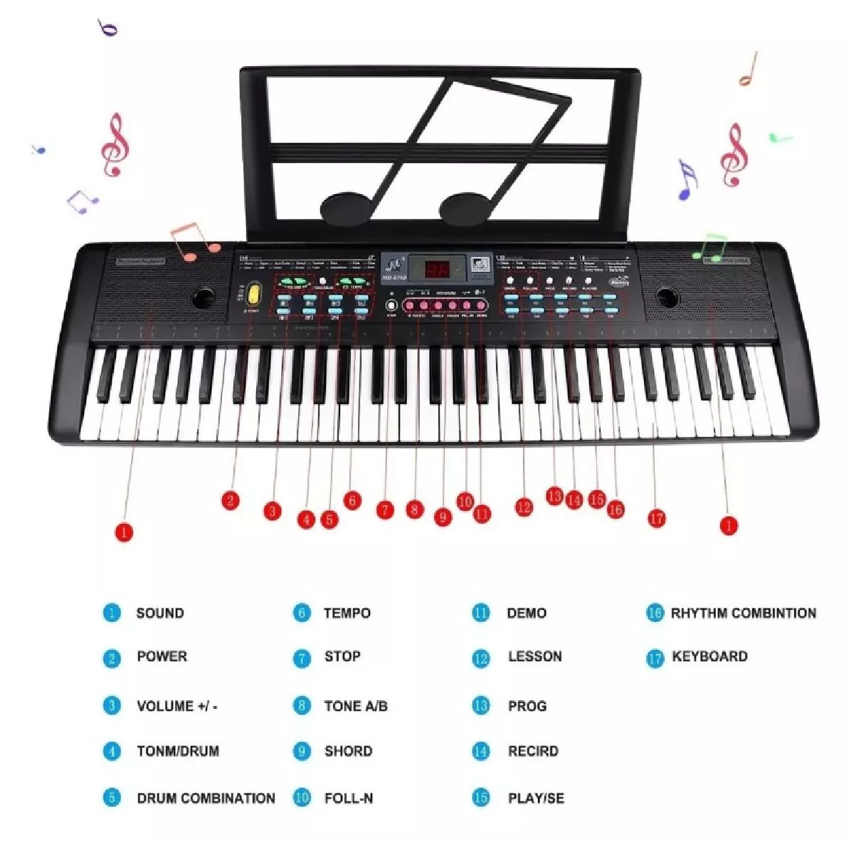 GENERICO - TECLADO ELECTRONICO 61 TECLAS NEGRO ORGANETA ELECTRONICA