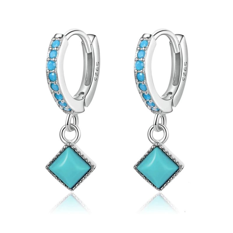 ALHAJAS - Aretes Aros Topos Mujer Rombos Turquesa En Plata 925