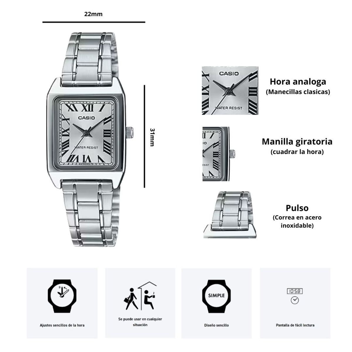 CASIO - Reloj Casio Modelo LTP-V007D-7B Dama Elegante