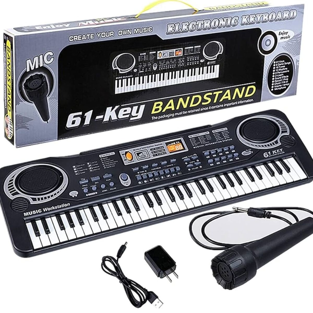 GENERICO - Piano juguete niño 61 teclas negra 54 cm