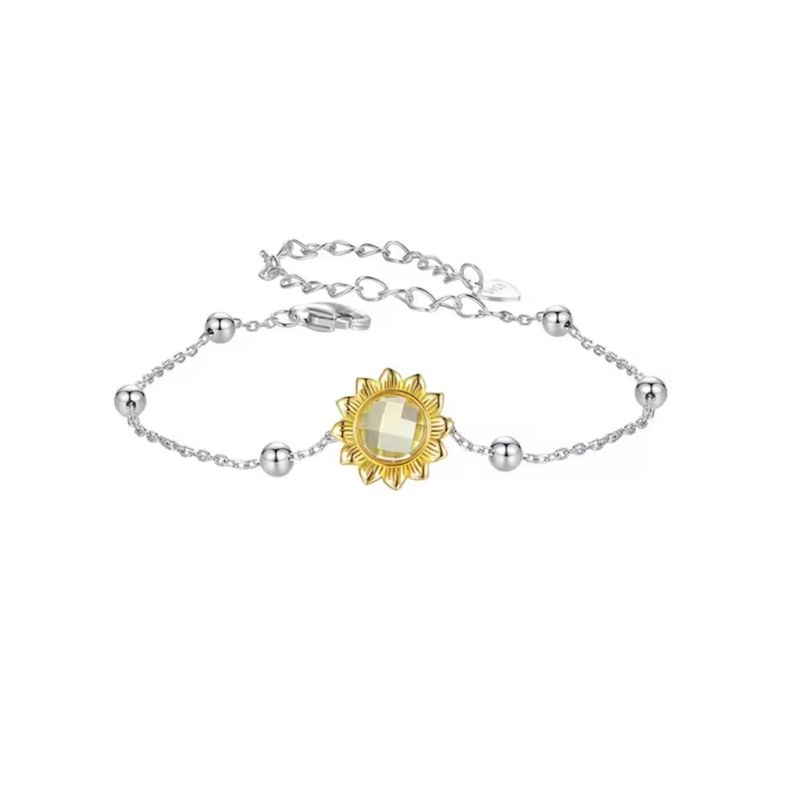 ALHAJAS - Pulsera Manilla Para Mujer Flor Girasol Amor Fabricada En Plata