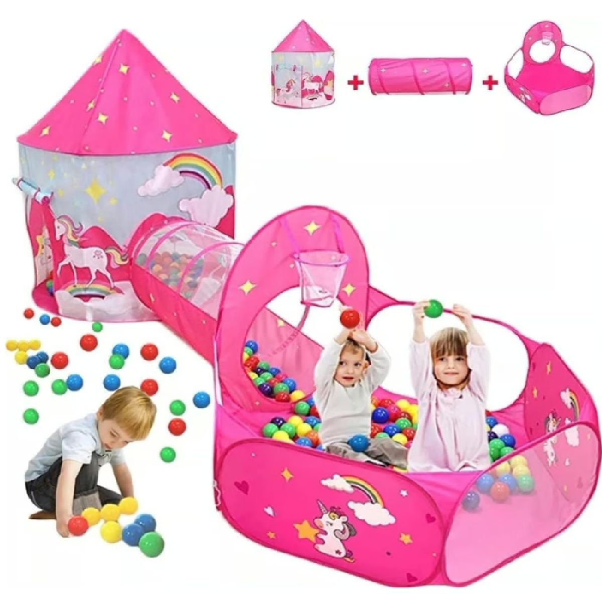 GENERICO - COMBO DE CARPA TUNEL Y CASTILLO CON PISCINA DE PELOTAS