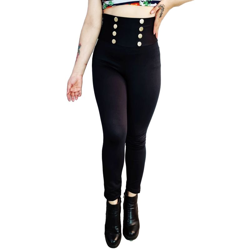 VIA7 - Pantalon tipo leggisn pegado talle alto con botones dorados