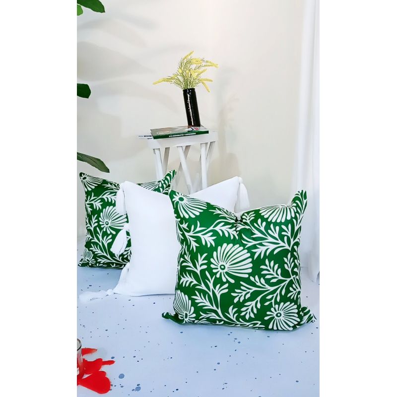 GENERICO - Funda x 3 Cojines Decorativos Cuadrados Estampado Verde boho chic  45cm x 45 cm