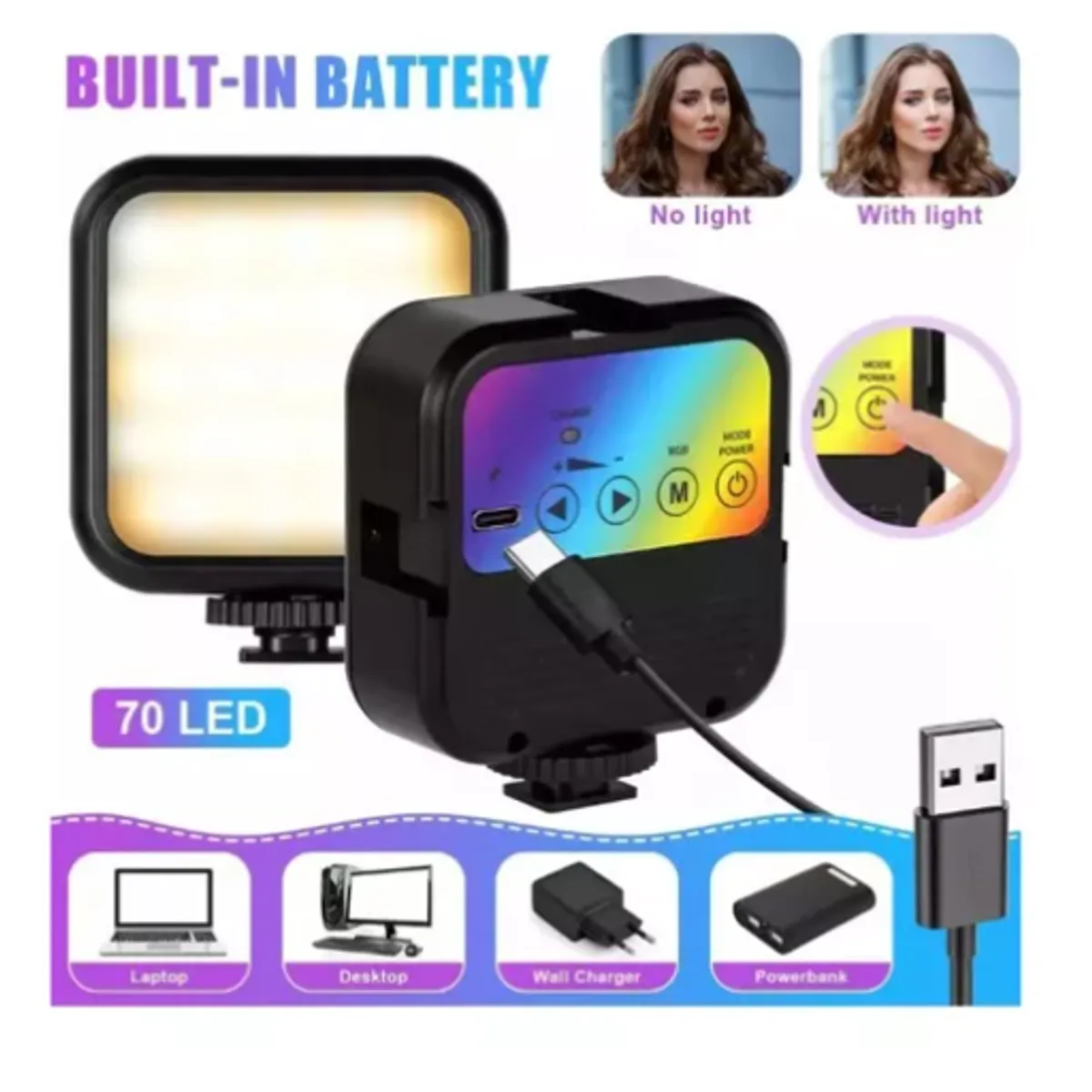 INNOVA - Luz Led Celular Cámara Video Rgb Portable Spot Recargable