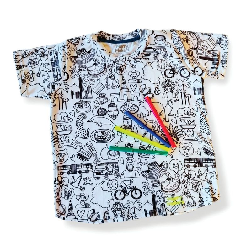 MERRYMAKERS - Camiseta coloreable niños Colombia MerryMakers  - Blanco