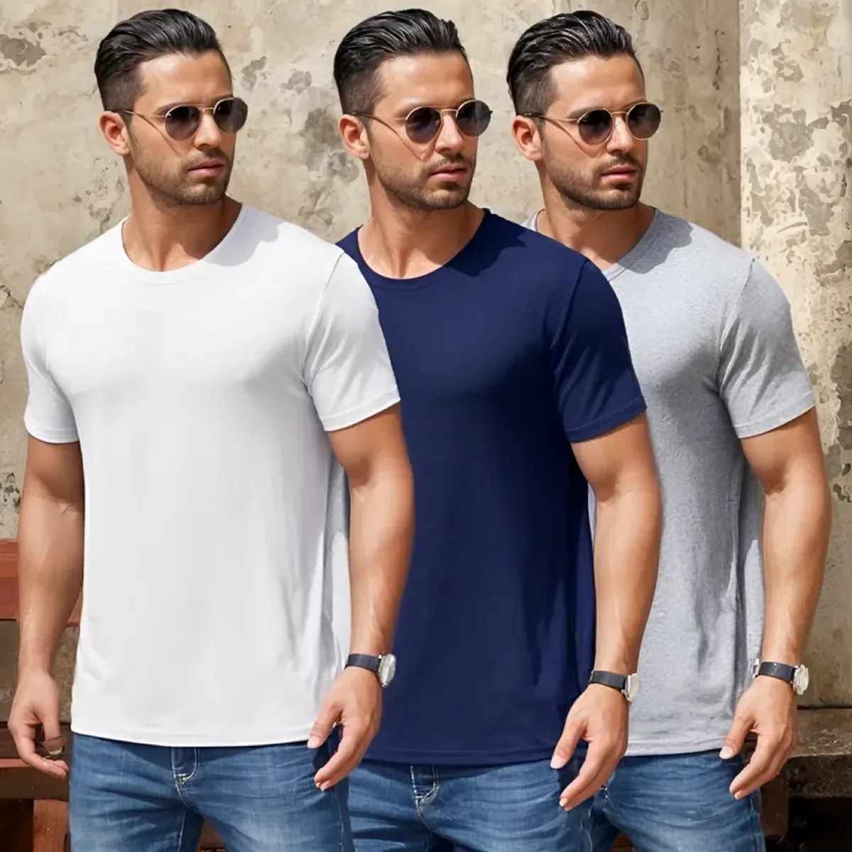 ELEMENTAL STORE - Camisetas para hombre en algodón 100% x 3 unidades._.
