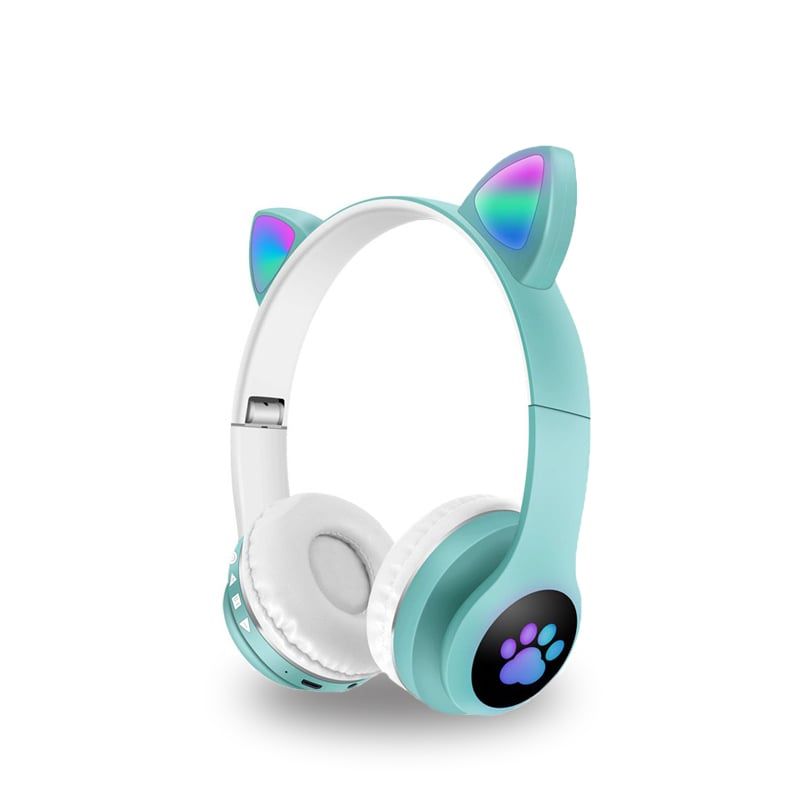 SEISA - Auriculares Orejas De Gatito Bluetooth Luz Led Rgb - Verde Claro
