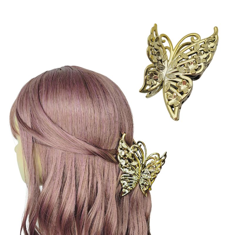 GENERICO - Pinza Gancho Caimán Mariposa Dorado Para Cabello