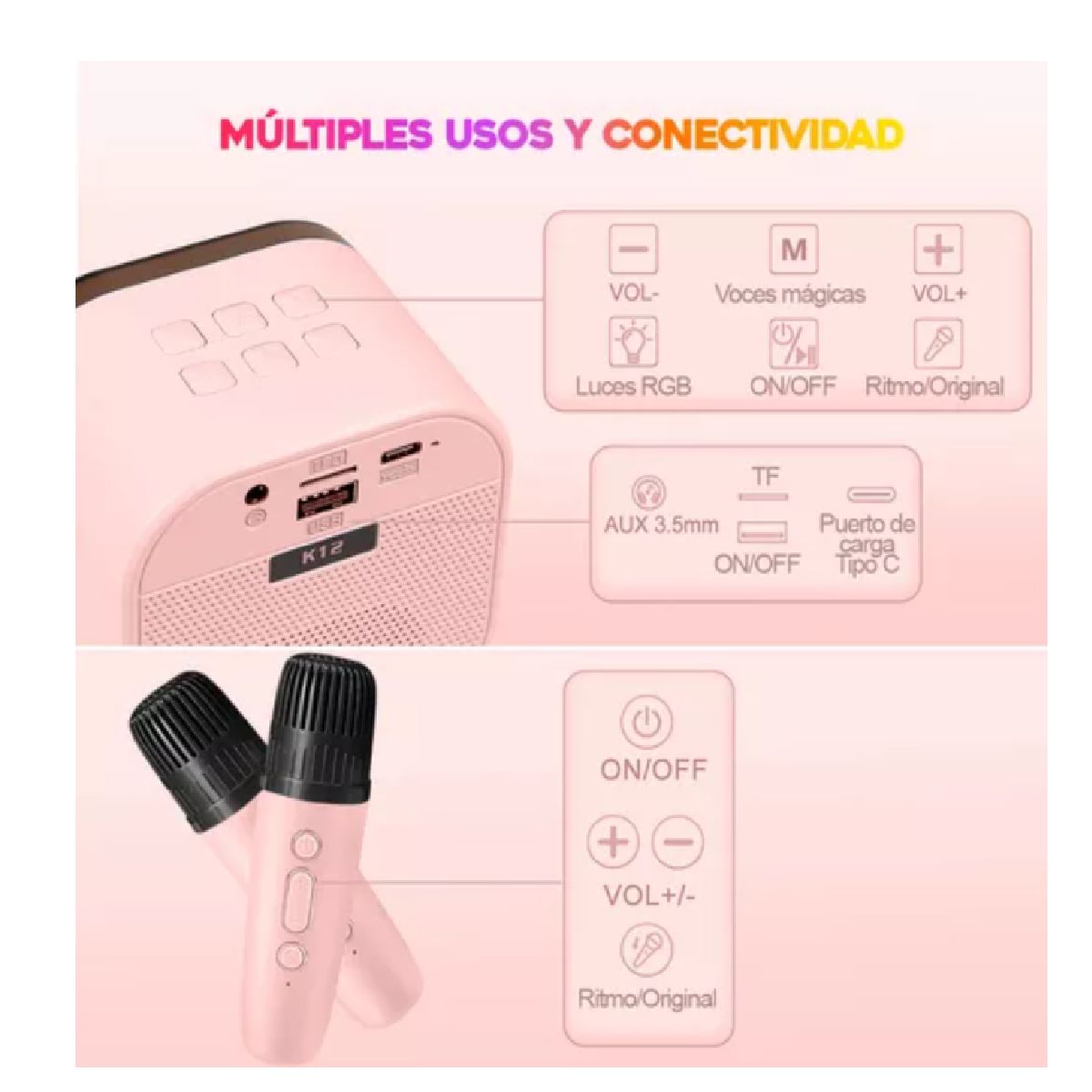 GENERICO - SET DE KARAOKE PARLANTE KARAOKE MICROFONOS INCLUIDOS