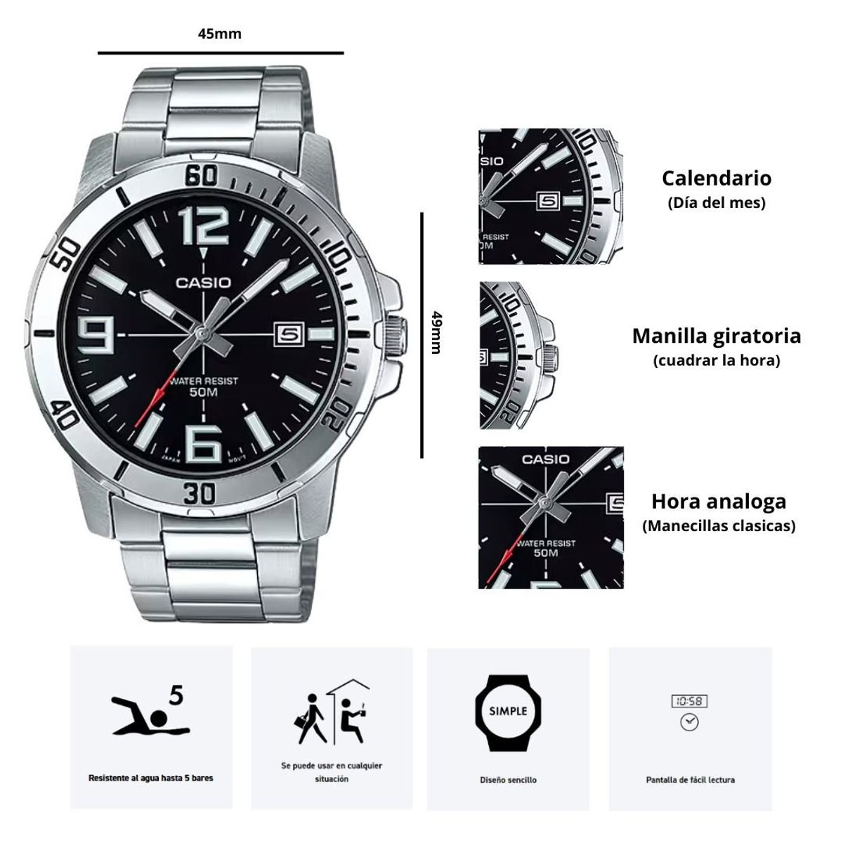 CASIO - Reloj Casio Referencia MTP-VD01D-1B Diseño Elegante