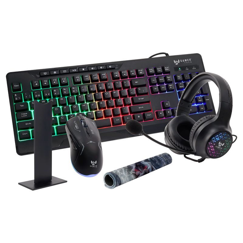GAMER TECH - Combo Gamer  Xtrem 5 En 1  Jaltech Gamer Tech Teclado, Mouse, Pad Mouse, Audifonos, Soporte