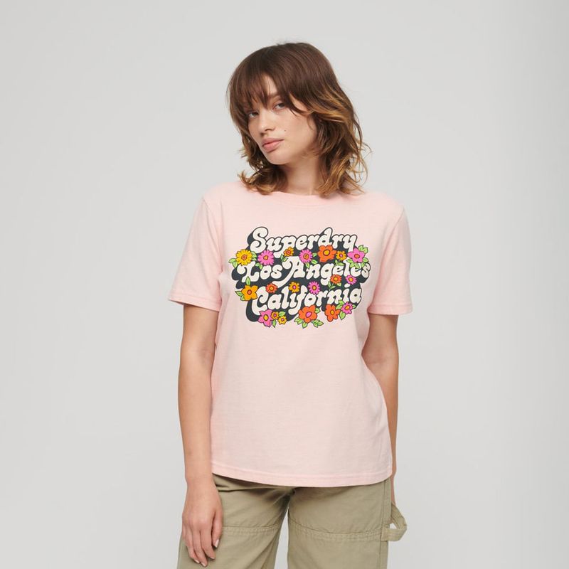 SUPERDRY - Camiseta Manga Corta Para Mujer 70'S Floral Script Logo Tee Superdry