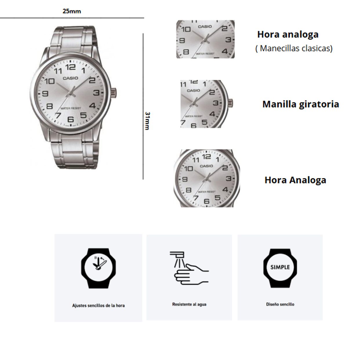 CASIO - Reloj Casio MTP-V001D-7B Caballero Elegante