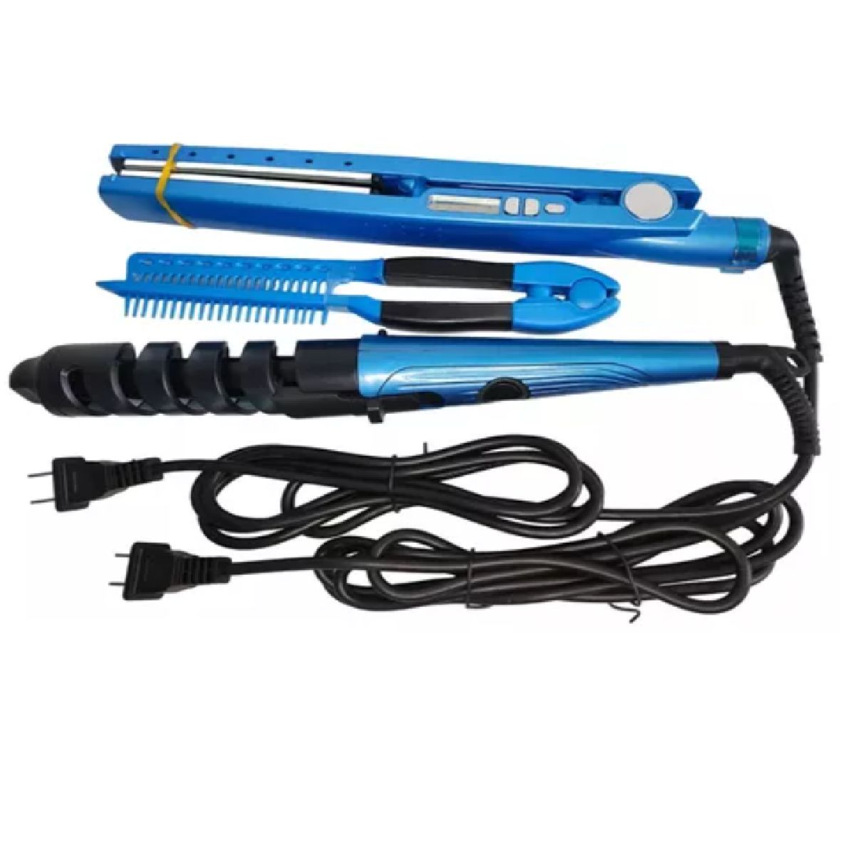 GENERICO - KIT DE PLANCHA RIZADORA Y PEINE PROFESIONAL AZULES EFICIENTES
