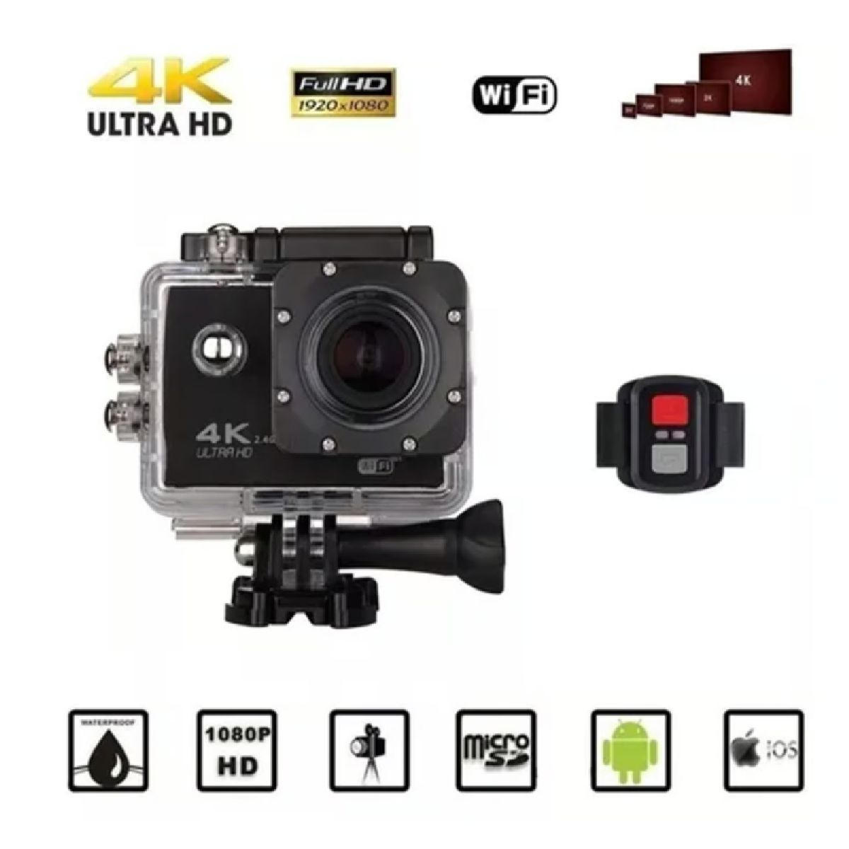 GENERICO - CAMARITA  ESTILO GO PRO NEGRA CAMARA VIDEO WIFI FULL 4K SUMERGIBLE