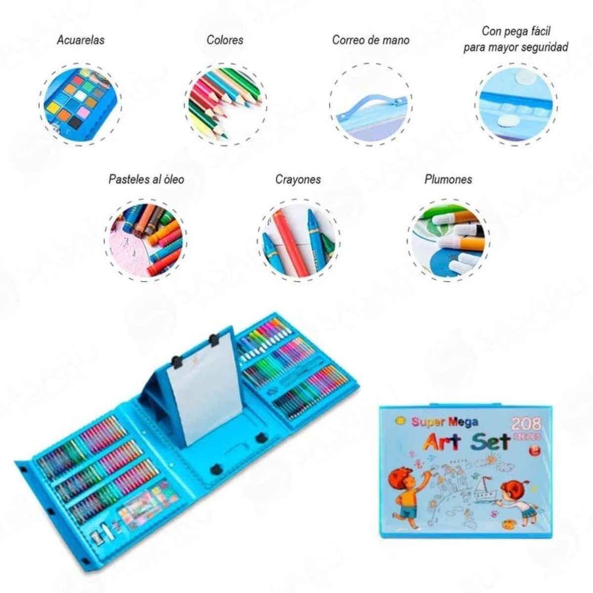 GENERICO - Set Arte 208 Piezas para Dibujar Azul Maleta Dibujo Creativo