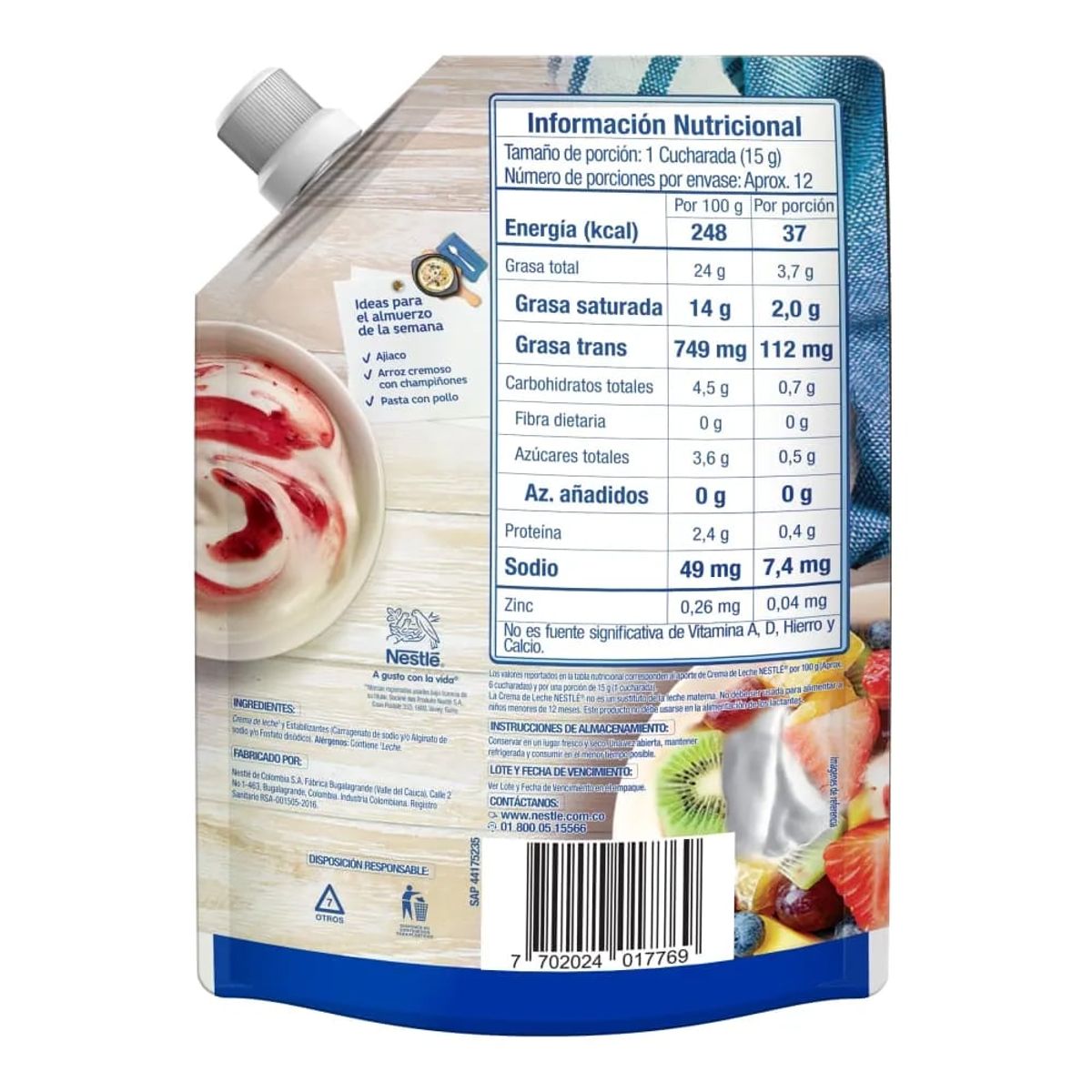 NESTLE - Crema de Leche Nestlé Doypack x 186 Gramos