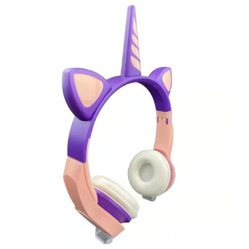 GENERICO - AUDIFONO TEMATICA DE UNICORNIO CON CUERNO INALAMBRICO 3 EN 1