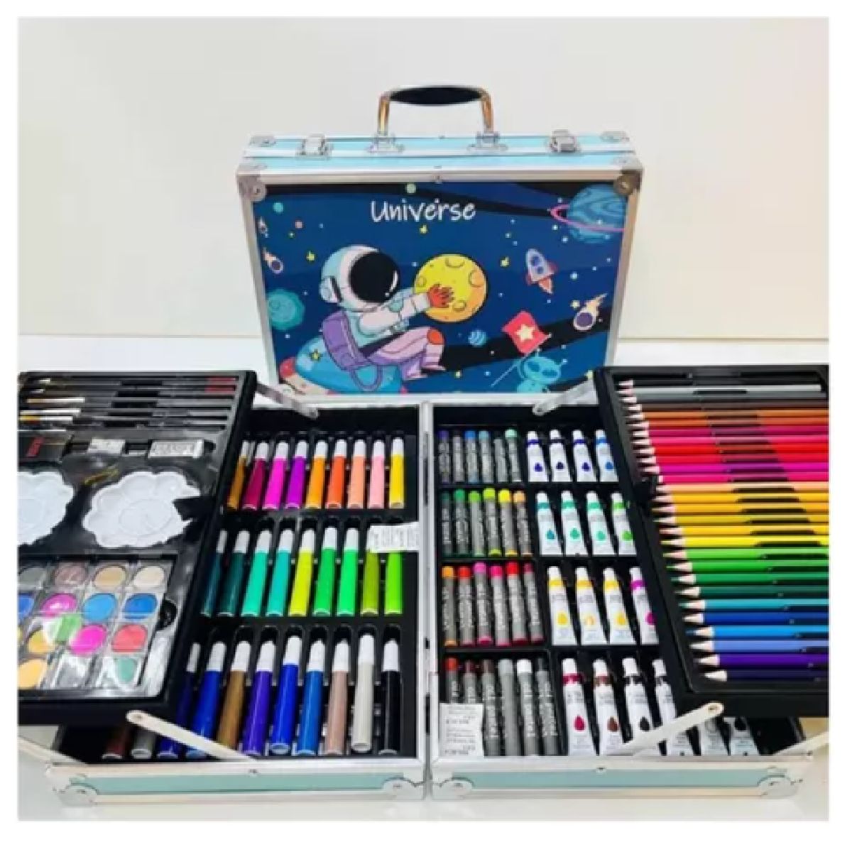 GENERICO - KIT DE ARTE GRANDE 145 PIEZAS CAJA METAL, SET ARTE COMPLETO