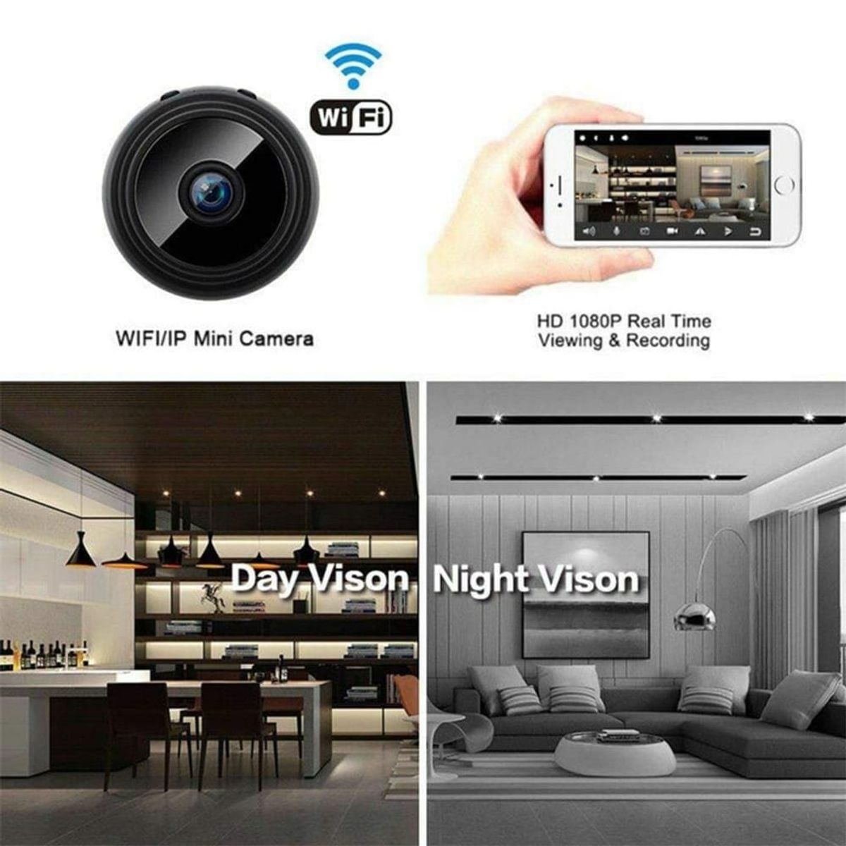 SKY - Mini Cámara Espía A9  ORIGINAL Soporte Magnetico Hd 1080P Ip Wifi Visión Nocturna