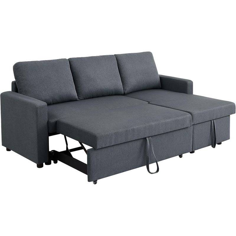 MOBLIHOUSE - Sofa Cama Estilo Minimalista Tela Color Gris Oscuro Con Baul
