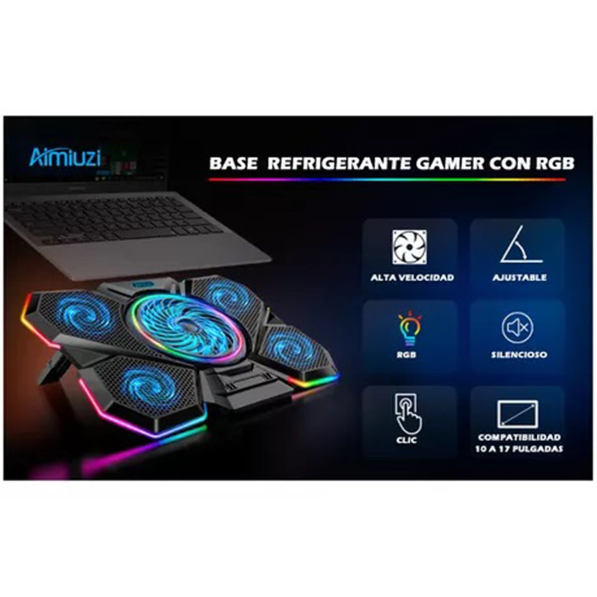 GENERICO - Base Refrigerante Gamer Portatil Pc Con 5 Ventiladores Rgb