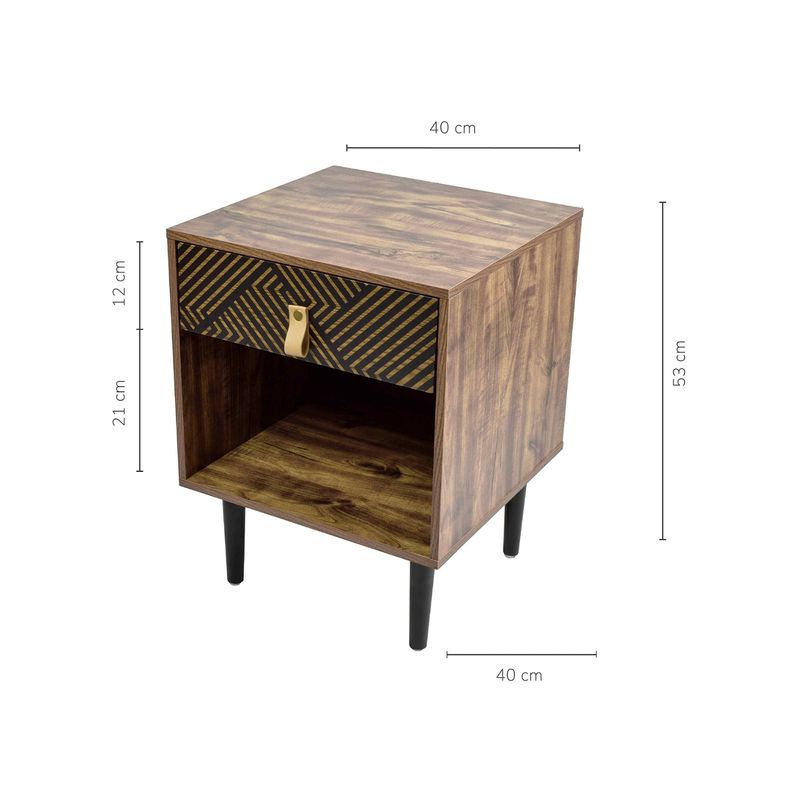 TOPLIVING - Mesa de Noche Moderna con Cajón y Estante Marrón y Negro