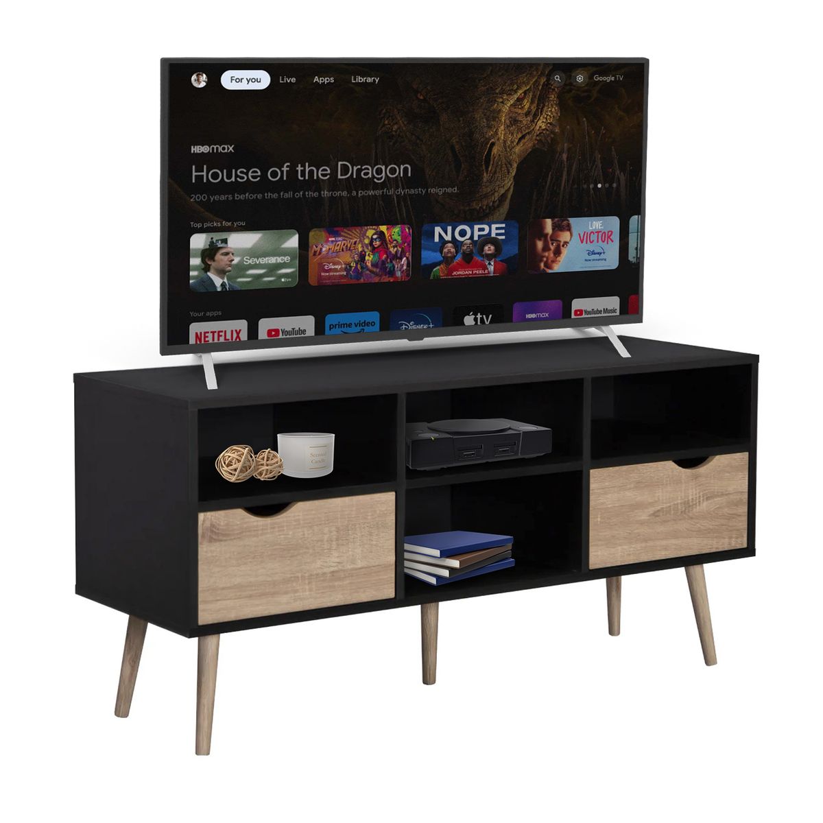 TOPLIVING - Mueble para TV Rack Moderno Estilo Nórdico Negro