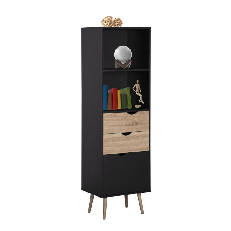 TOPLIVING - Biblioteca Librero Nórdico Con Estantes y Cajones Negro