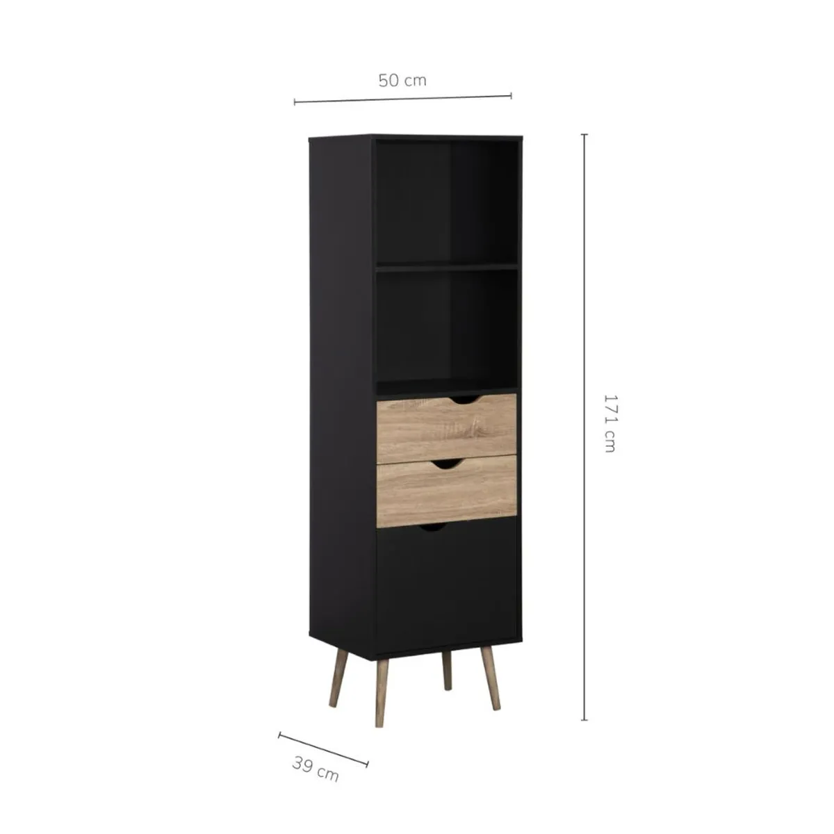 TOPLIVING - Biblioteca Librero Nórdico Con Estantes y Cajones Negro