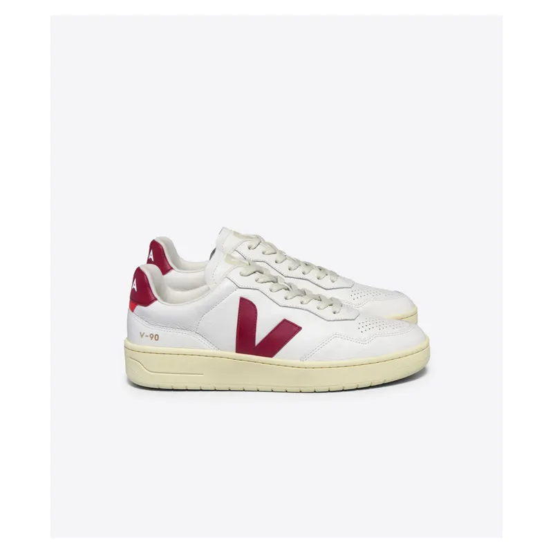 VEJA - Tenis veja de mujer v-90 leather white marsala VEJA Blanco TENV90LEAT
