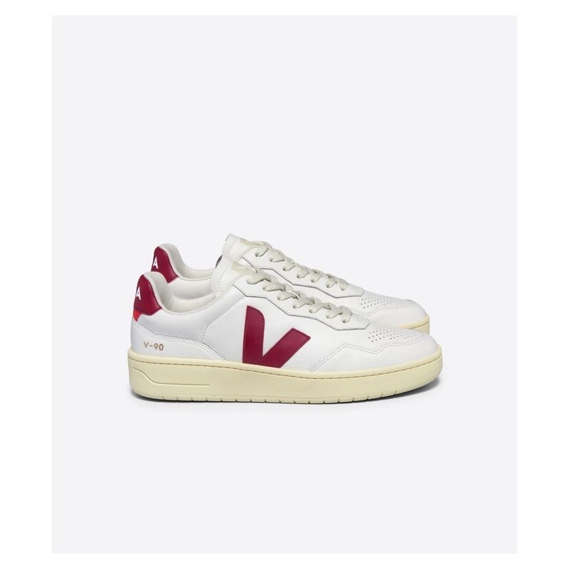 VEJA - Tenis veja de mujer v-90 leather white marsala VEJA Blanco TENV90LEAT