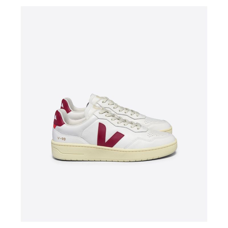 VEJA - Tenis veja de hombre v-90 leather white marsala VEJA Blanco TENV90LEA