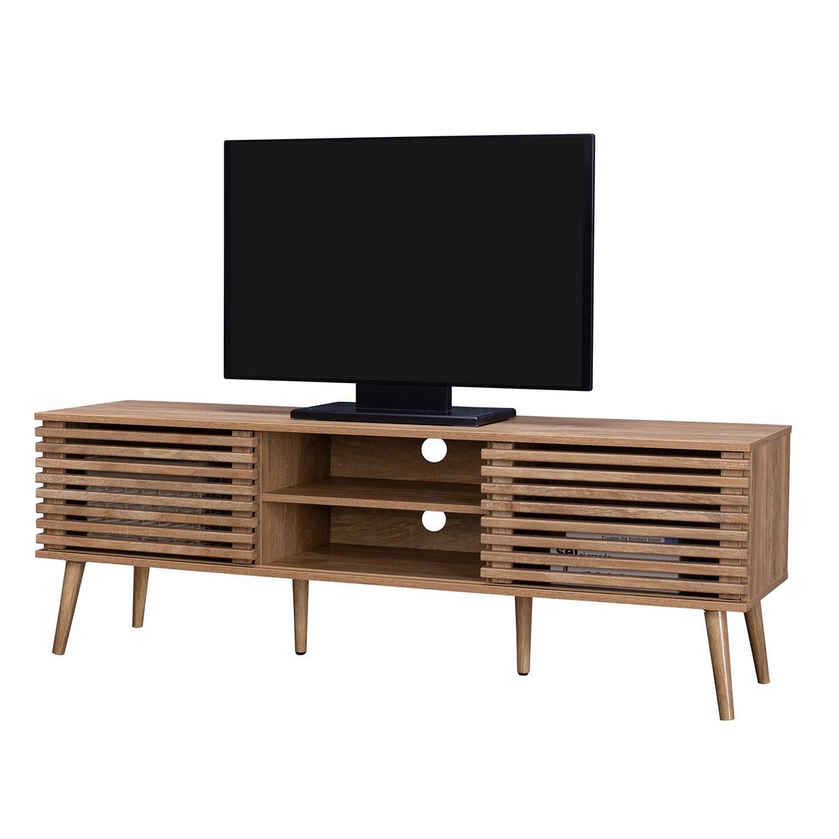 TOPLIVING - Mueble de TV Rack Retro con Puertas Corredizas Marrón