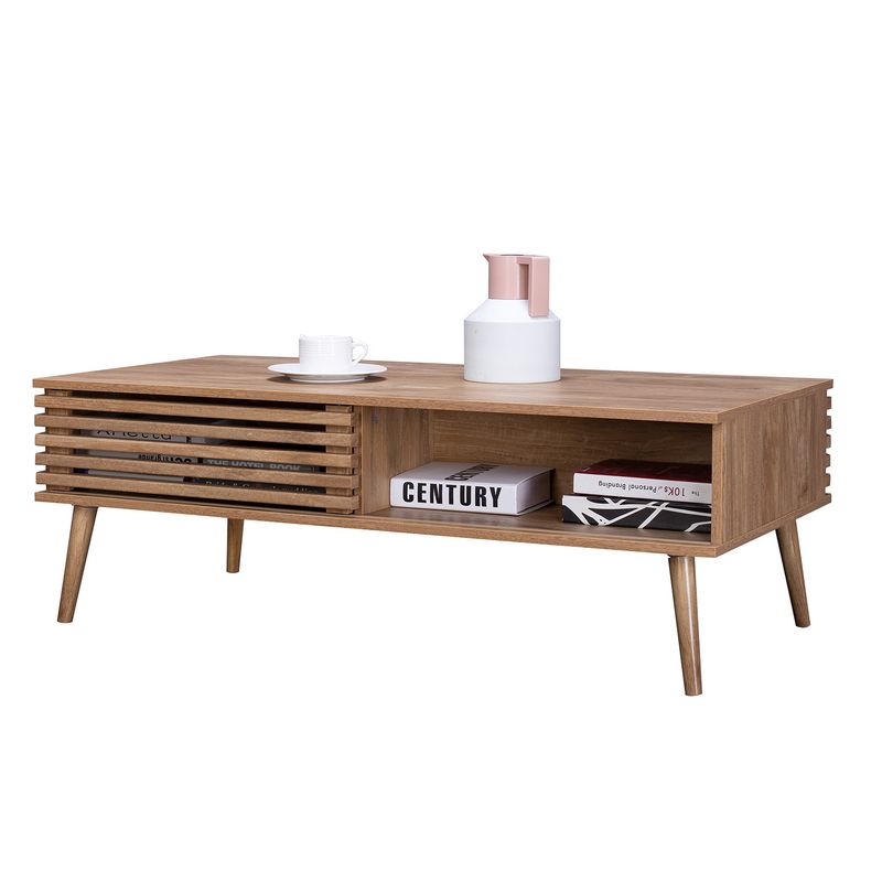TOPLIVING - Mesa de Centro Retro con Estante Café