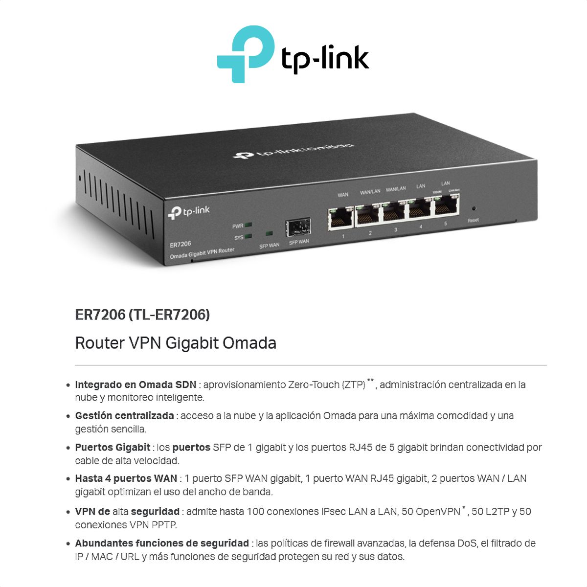 TP LINK - Router Vpn Cloud Multi-wan Gigabit Omada Tp-link ER7206